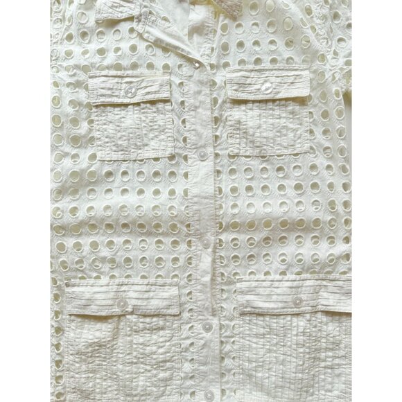 SOLID & STRIPED Harper White Cotton Eyelet Belted Shirt Dress Cover-Up, Size S - Picture 10 of 16